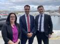 Dean Winter (R) unveiled his new shadow cabinet in Hobart on Tuesday alongside Ella Haddad and Josh Willie. Picture by Ben Seeder