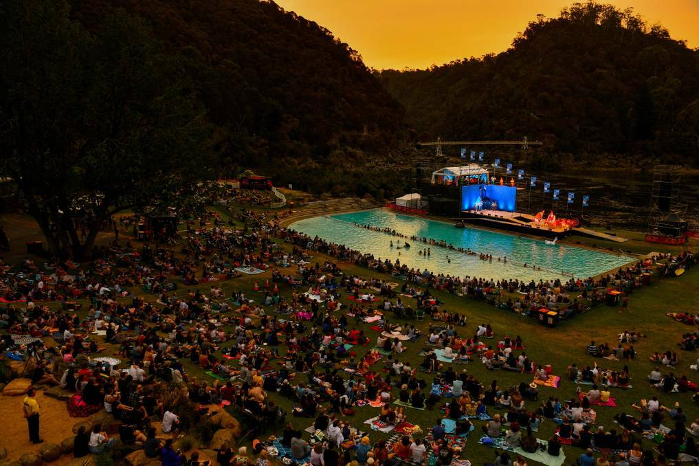 Crowds gather at Cataract Gorge for King Ubu at Mona Foma in 2020. Picture: File