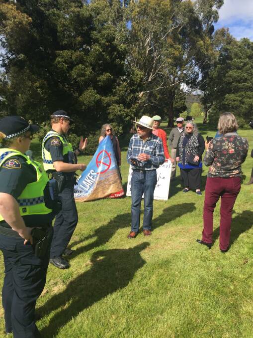 Police were called to the protest at the entry to Country Club Tasmania in Launceston. Picture: Brinley Duggan.