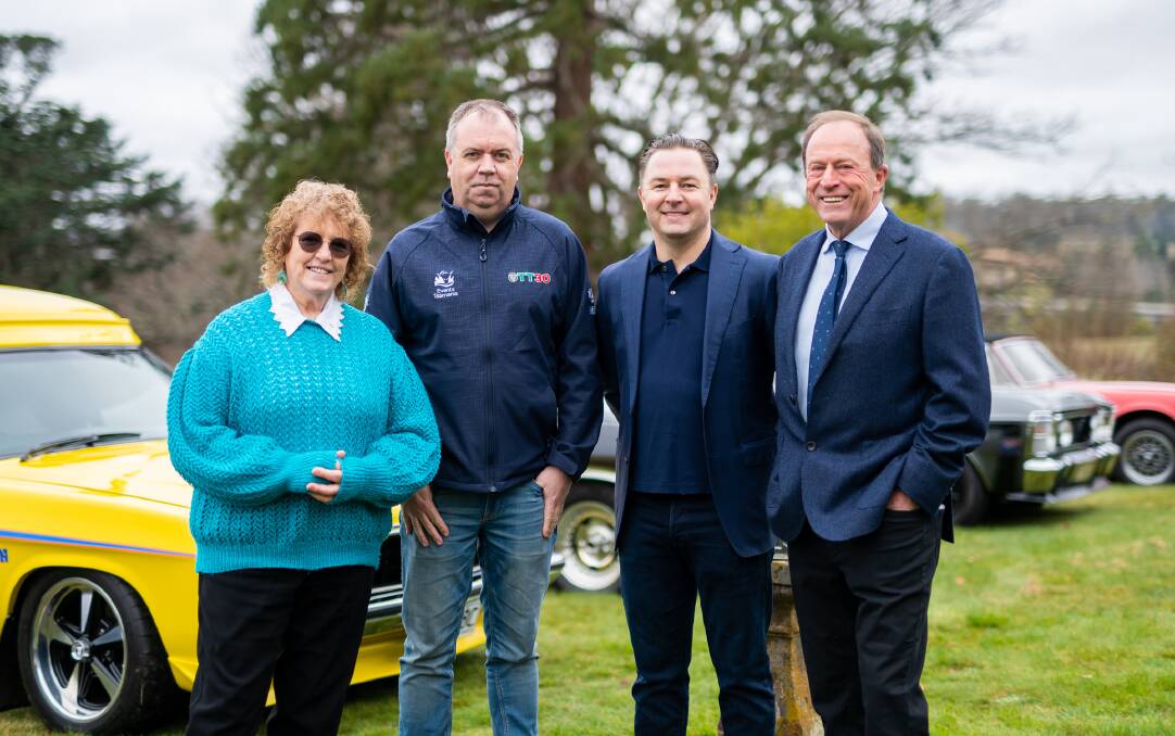 TEAM EFFORT: Northern Midlands mayor Mary Knowles, Hospitality and events minister Nic Street, DX Industries chief executive Jeremy Dickson, and media personality Neil Kearney at the launch of the inaugural Longford Grand Prix Expo at Entally Estate on Saturday. Picture: Supplied
