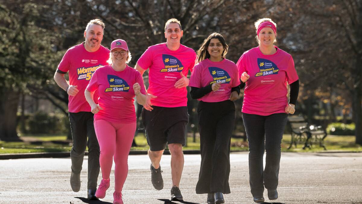 Toby Mahoney, Alecia Bowman, Jarryd Holmes, Nav Kaur, and the Cancer Council's Jill Bannon launch the Cancer Council Women's 5km Run/Walk at City Park. Picture by Phillip Biggs