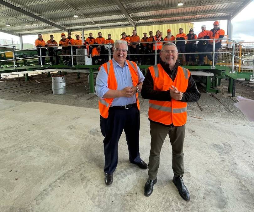 Lyons MP Brian Mitchell and Forestry Minister Murray Watt announced the recipients of federal grants at West Junction Sawmill. Picture supplied
