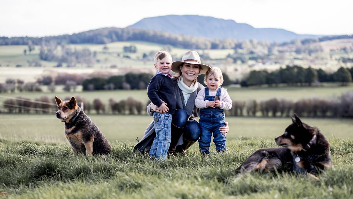 Stephanie Tretheway with her son, Elliot, and daughter, Evie, on their farm in Dunorlan. Picture supplied 