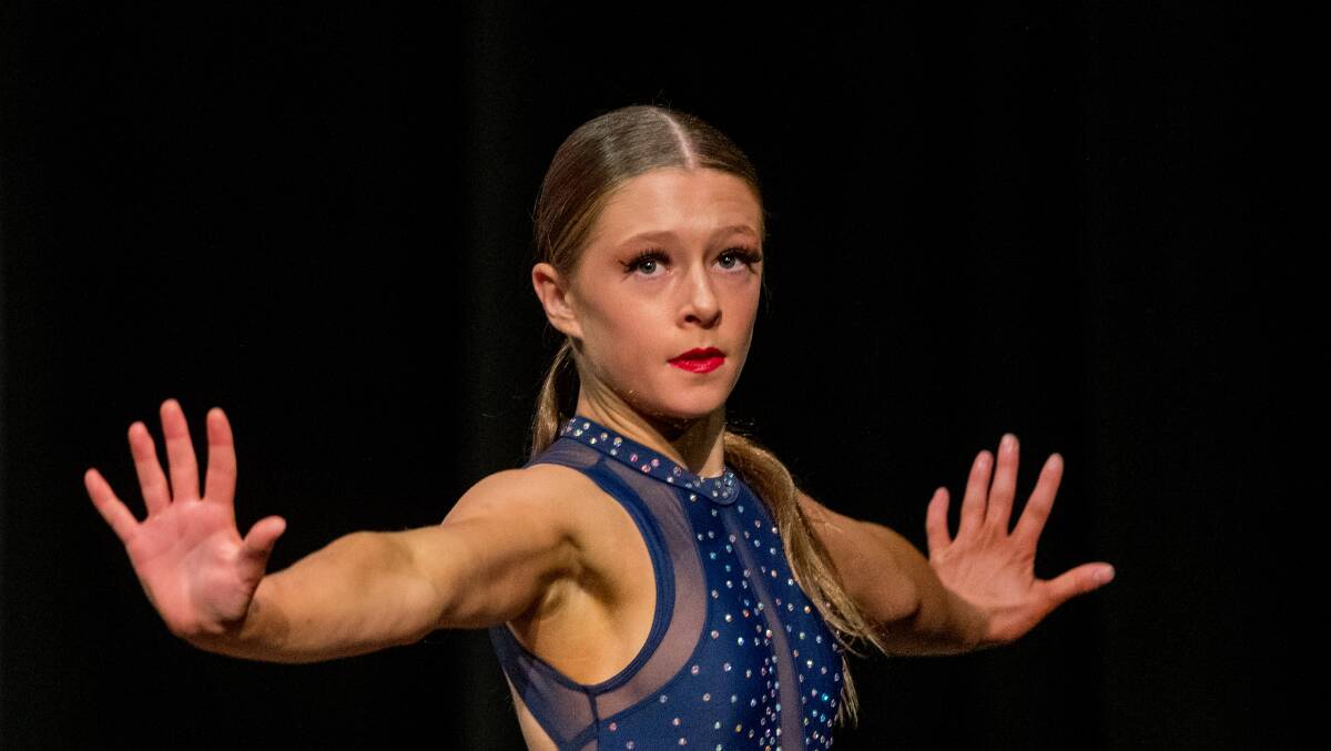 Aya Cottamduring in the the under 12 contemporary / modern / lyrical solo at the Launceston Competitions. Picture: Phillip Biggs