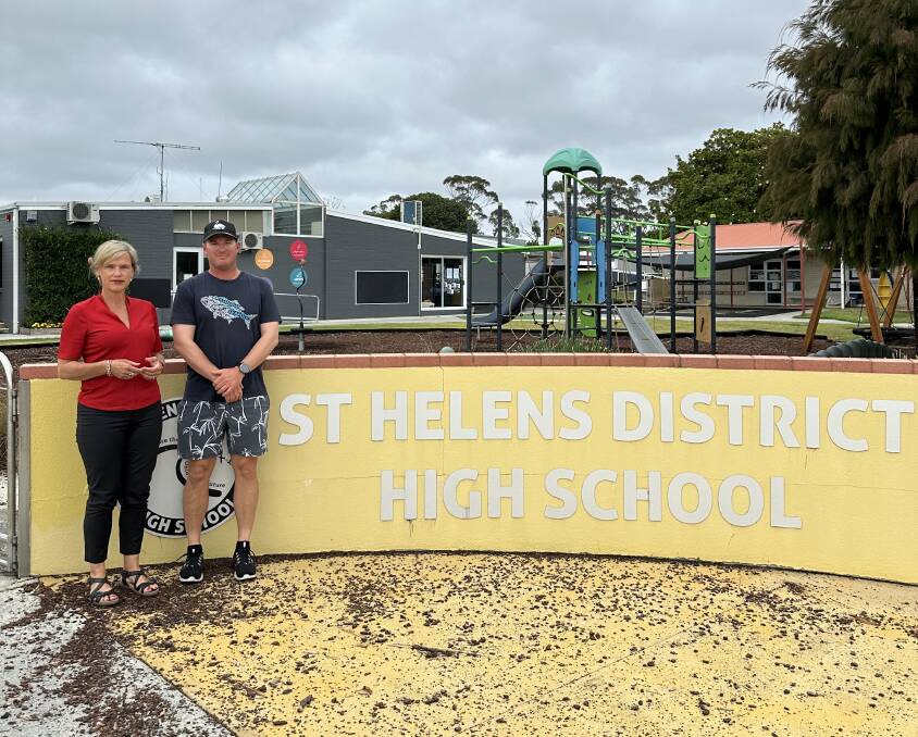 Labor Lyons MHA Jen Butler and St Helens PTA member Nick Martin. Picture supplied