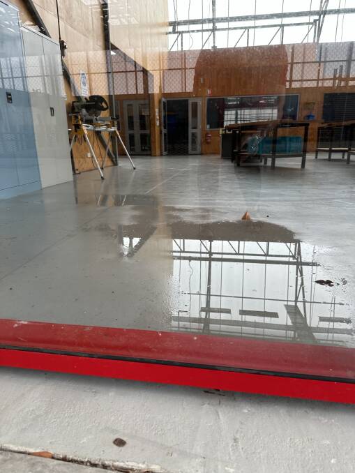 The St Helens school gym was one of the rooms flooded on Wednesday. Picture supplied