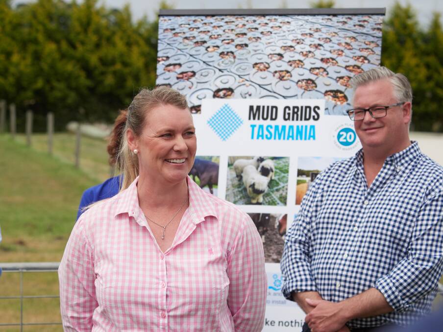 Mud Grids Tasmania owner Alison Henderson with Bass MP, and previous small business owner, Simon Wood. Picture by Rod Thompson
