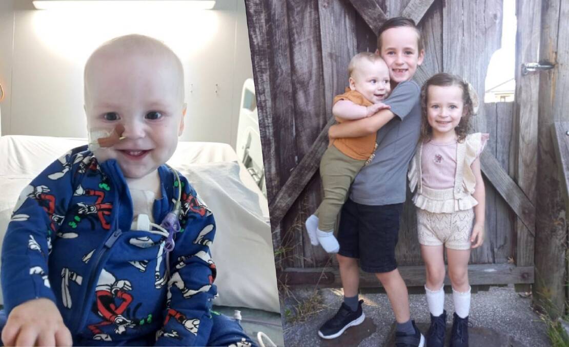 Archie during his stay at the Royal Melbourne Children's Hospital, and Archie with his siblings before his diagnosis. Pictures supplied