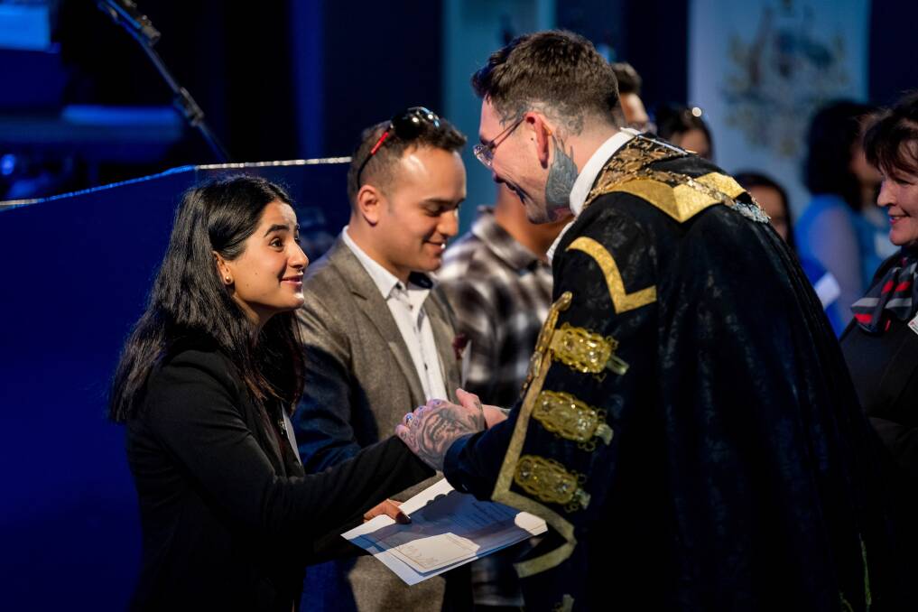 Pooja Adhikari and Milan Thapa were two of the 72 new Australians at a Citizenship Ceremony at the Transheds, Launceston. Picture by Phillip Biggs