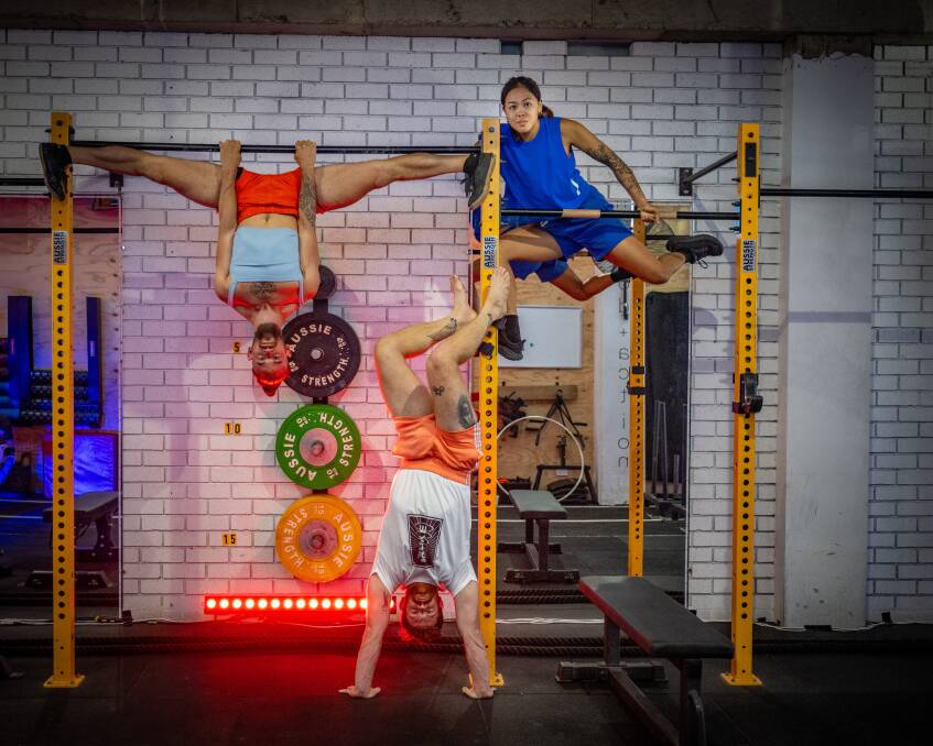 Gabriel Comerford, Jake Silvestro and Mel Tan of contemporary circus group ROOKE. Picture by Paul Scambler 