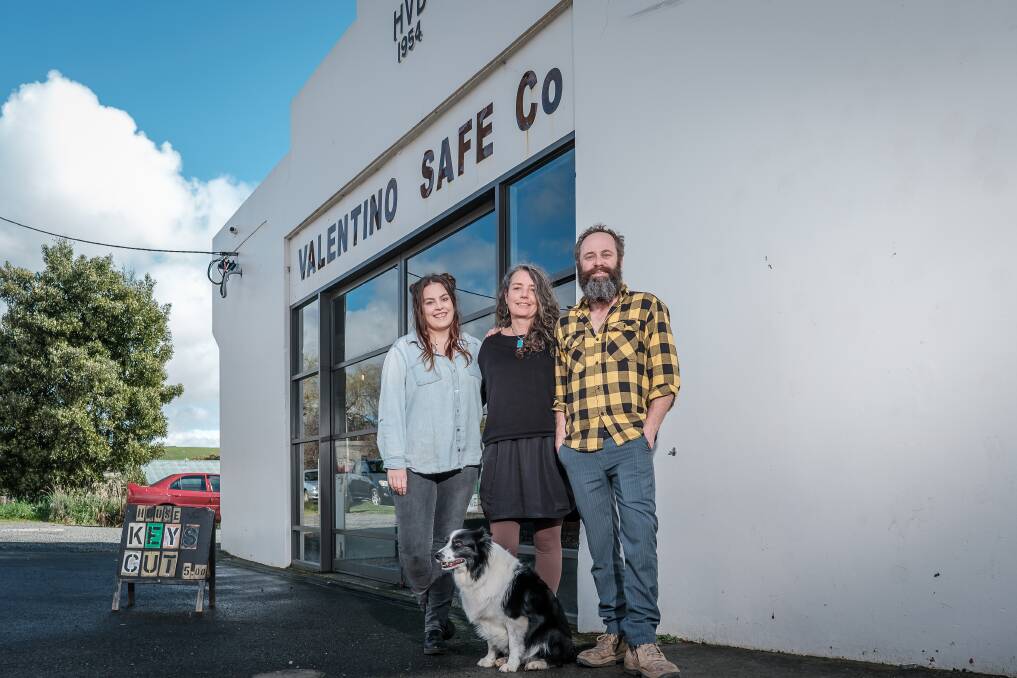 Rudy and Kate Valentino and Tealah Tyrrell outside Valentino Safe Co, the safe shop attatched to the new cafe. Picture Craig George