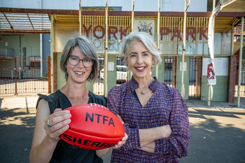 Greens candidate for Bass Cecily Rosol with Greens leader Rosalie Woodruff at York Park stadium. Picture by Paul Scambler