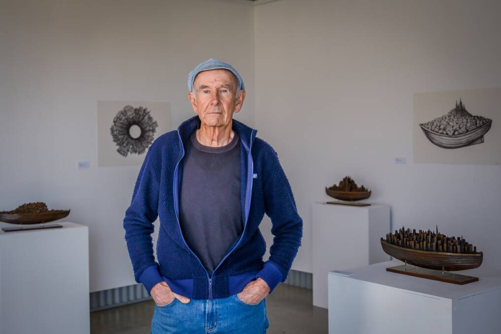 Sculptor David Hamilton with his exhibition, Place in Time at Blenheim Gallery, Longford. Picture Craig George 