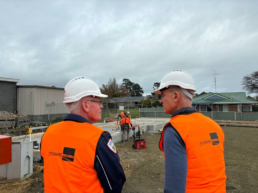 Ambulance Tasmania manager support services Brendan Smith with Health Minister Guy Barnett at the site of the Oatlands Ambulance Station expansion. Picture supplied 