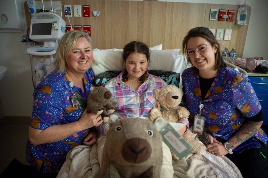 Wombat ward RN's Angela Brandsen and Laura Martin with Gypsy Harvey 11 of Deloraine. Pictures by Paul Scambler