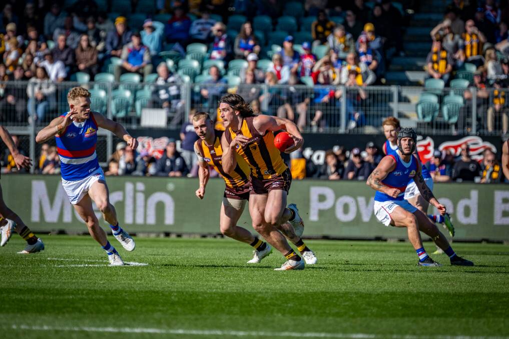 Hawthorn's Jai Newcombe was in exceptional form during his side's win against Western Bulldogs. Picture by Paul Scambler