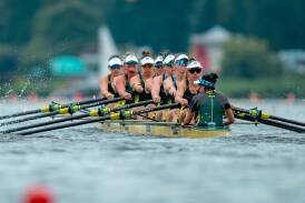 The successful women's eight crew featuring Sarah Hawe. Picture WorldRowing