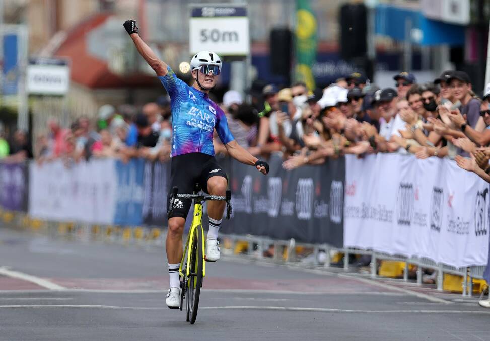 Hamish McKenzie wins the under-19 men's criterium during the 2022 Road National Championships in Ballarat. Picture by Con Chronis