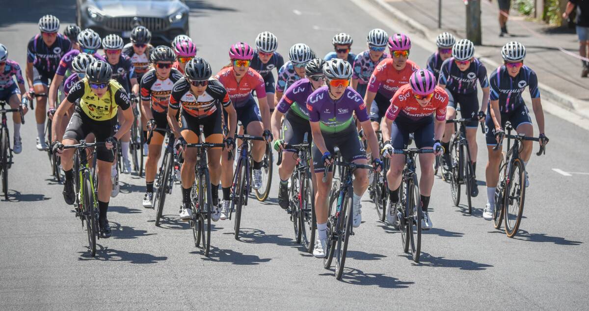 Nicole Frain (centre) has competed in the Tour of Tasmania and Stan Siejka Launceston Cycling Classic. Picture by Paul Scambler.