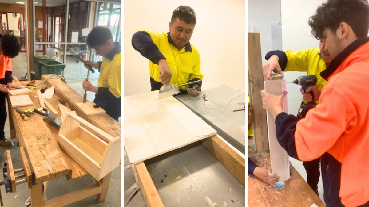 Thwang Sang (centre) and other participants of the MRC's building and construction program. Pictures supplied. 