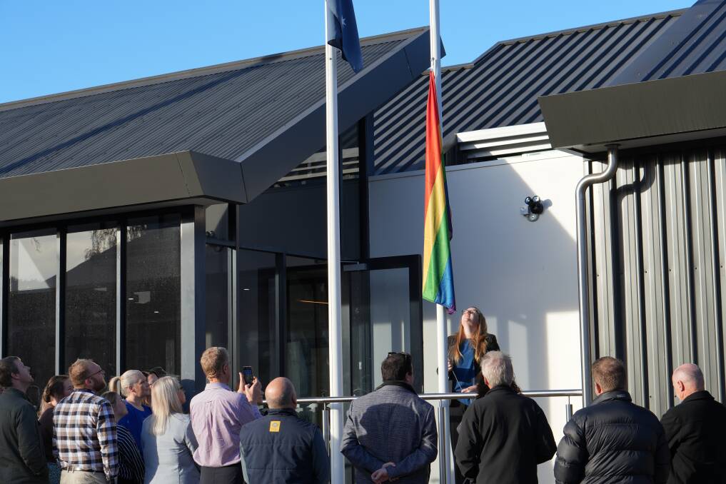 The Meander Valley Council raised a pride flag on May 17 to commemorate IDAHOBIT. Picture supplied by Meander Valley Council