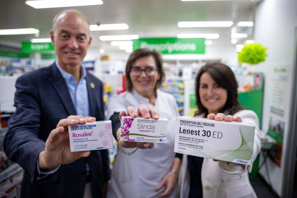 Minister for Health Guy Barnett, pharmacist Helen O'Byrne and Liberal Member for Rosevears Jo Palmer. Picture by Paul Scambler