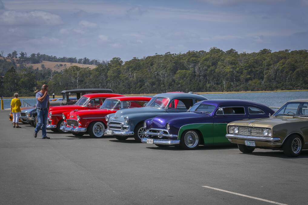 Classic cars on display at the annual memorial drive to Gravelly Beach. Picture by Craig George