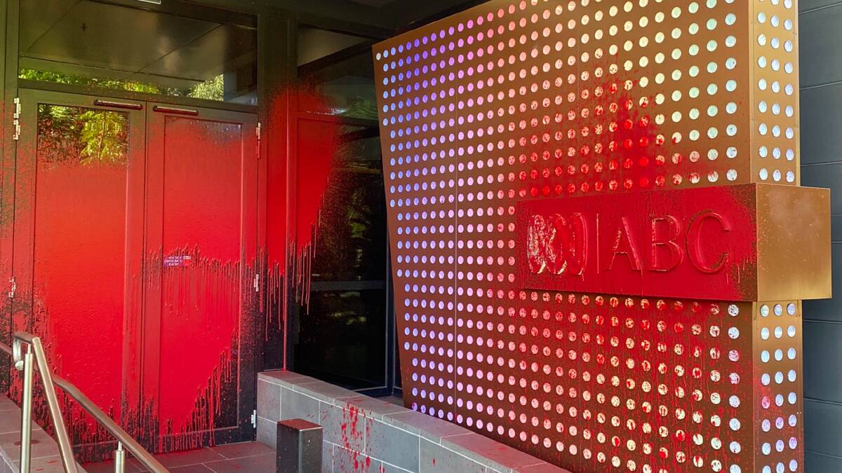 Red paint on the ABC Melbourne office in Southbank on December 22. Picture via X/@lukesdundon