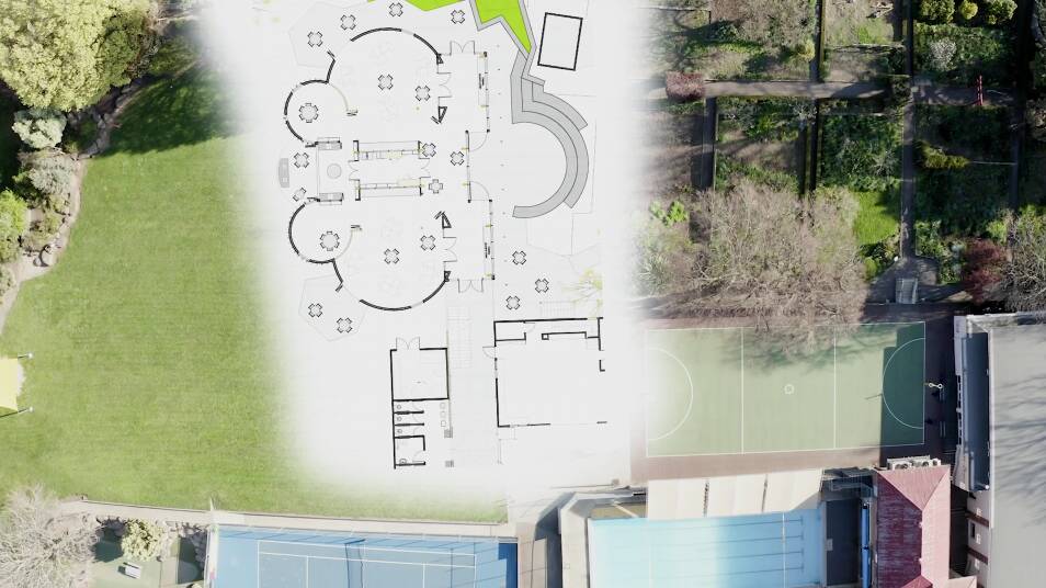 An overlay of the blueprint for the new Scotch Oakburn College Inquiry and Environmental Centre at its Junior School Campus. Picture supplied by Scotch Oakburn College