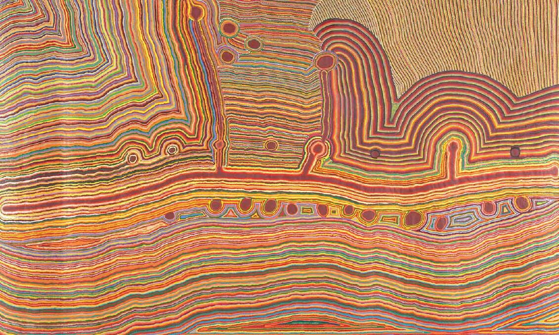 Martumili Ngurra, 2009, by artists Kumpaya Girgaba, Jakayu Biljabu, Ngamaru Bidu, Thelma Judson, Nola Taylor and Jane Girgaba, Martumili. Picture courtesy National Museum of Australia/