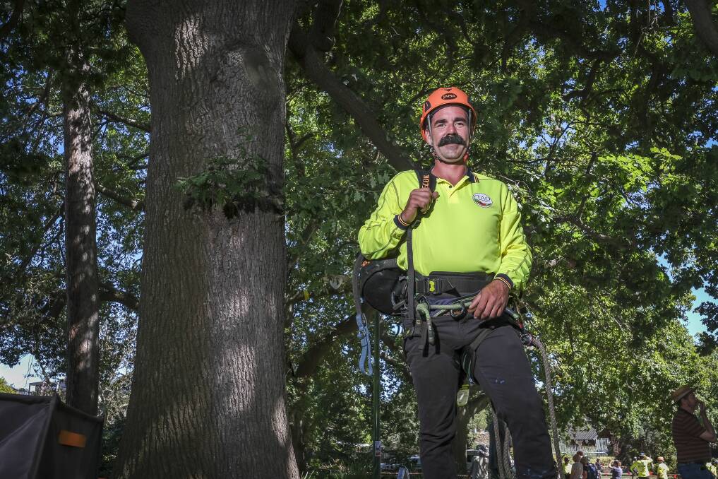 Sammy Roberts from Perth, Tasmania at the Tasmanian Tree Climbing Championships 2024 at City Park. Picture by Craig George