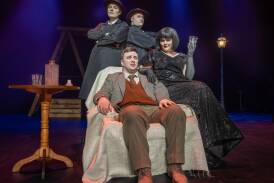 Actors Matt Harris, Jesse Apted, Aaron Beck and Ashley Eyles in a scene from The 39 Steps. Picture by Craig George
