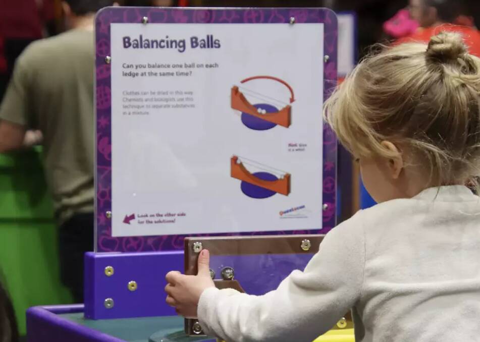 A balancing balls activity at the Questacon exhibitions at QVMAG. Picture supplied