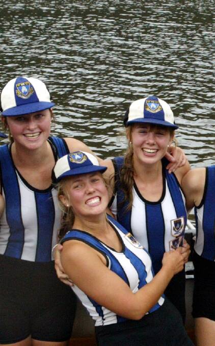Ciona Wilson, Gabriella Conti and Alex Viney rowing for Grammar in 2010. Picture: file