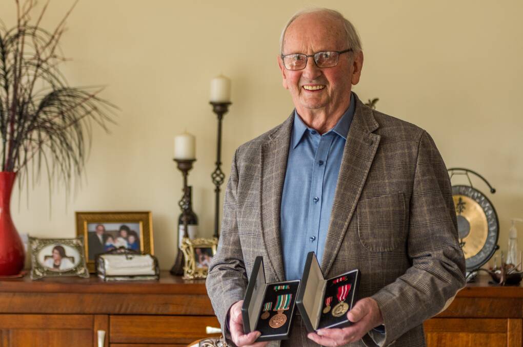 FINALLY: Mr Cresswell with his National Service medals. Picture: Phillip Biggs.
