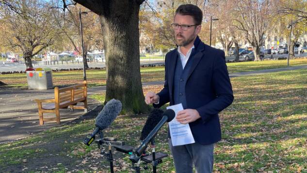 Tasmanian Liberal senator Jonathon Duniam addresses media on Friday morning.