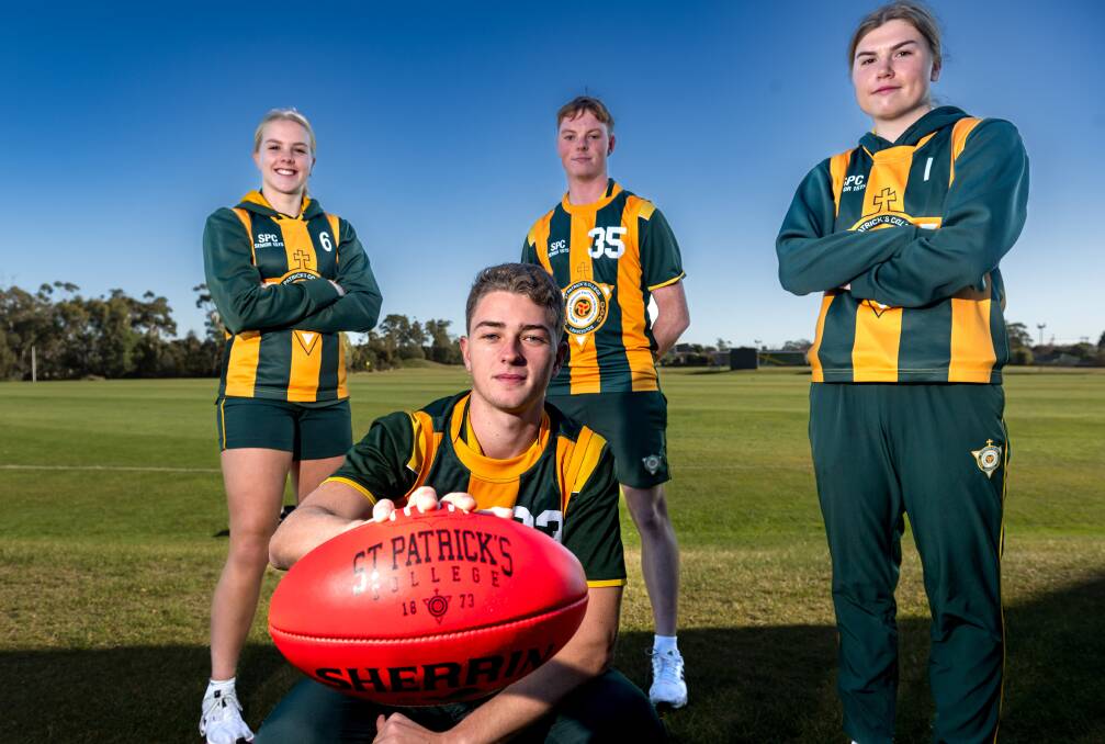 St Patrick's College senior captain Max Roney (front), captain Lily Robinson, player Brock Whitchurch and vice-captain Shelby Steward. Picture by Phillip Biggs