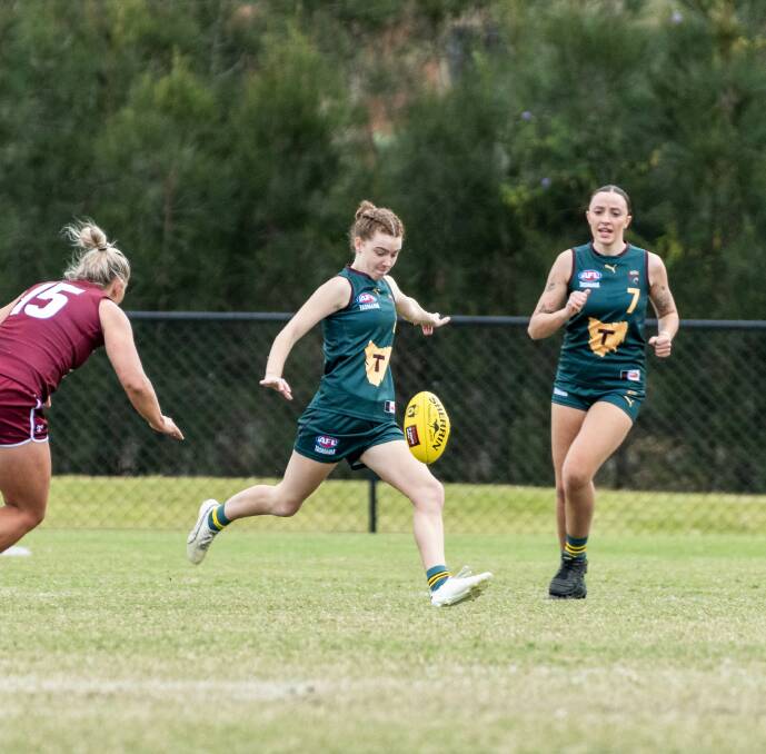 Kelsie Hill was Tasmania's best in their loss to Queensland. Pictures by Aaron Black, Little Big City Media