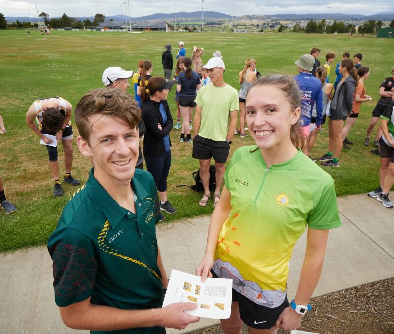Brodie Nankervis and United Kingdom junior representative Rachel Duckworth at the junior orienteering training camp. Picture by Rod Thompson