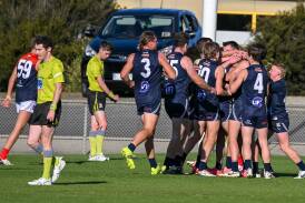 Launceston celebrate a goal in their last match against North Hobart. Picture by Paul Scambler