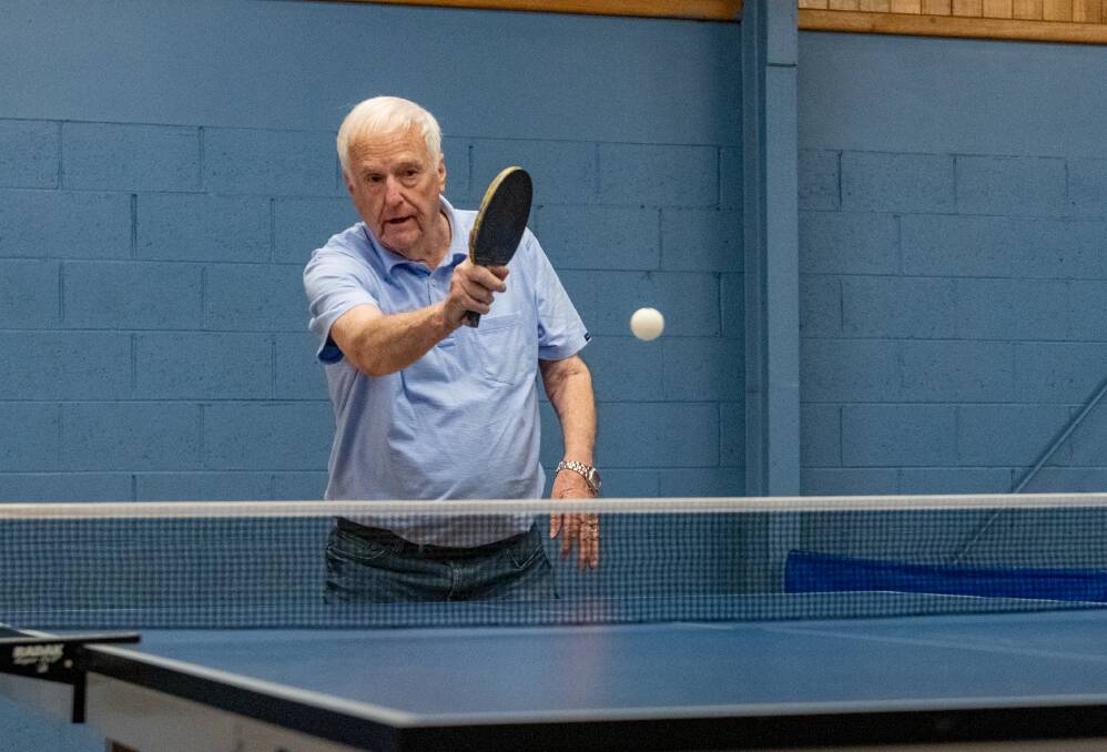 PROWESS: Northern table tennis veteran Peter Dunphy shows off his forehand. Picture: Paul Scambler