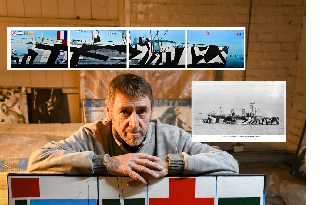 Fred McCulloch (main image) is searching for a home for his paintings (top) of the HMS Nairana (right). Picture: Paul Scambler
