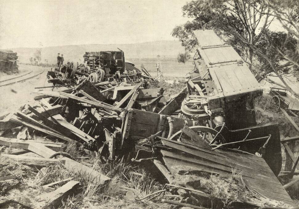 A close-up of the troop train derailment near Oatlands on February 4. Picture by Weekly Courier, February 10, 1910