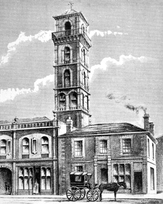 The Brisbane St fire station and belltower in 1889, shortly after the brigade moved in. Picture by Tasmanian Archives