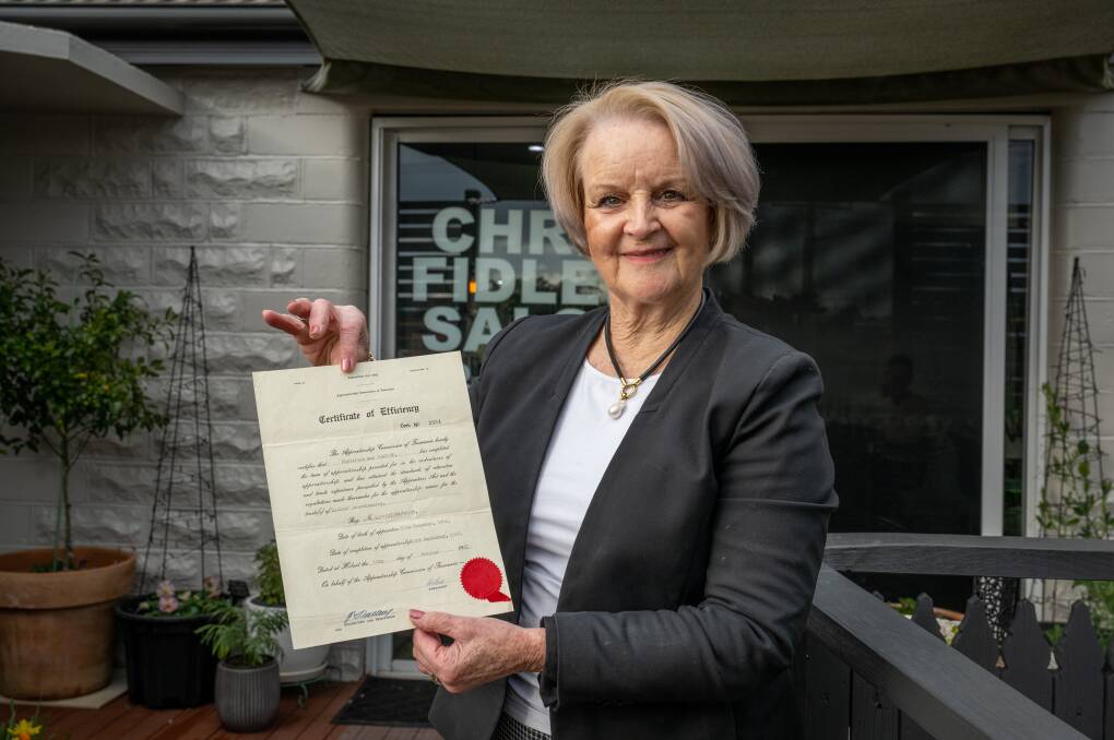Chris Fidler, pictured with her certificate of efficiency from 1967. 