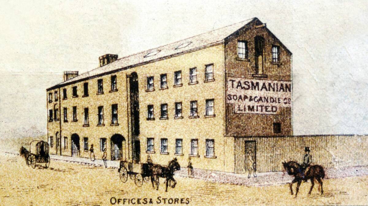 Tasmanian Soap & Candle Co's offices and store in Paterson Street in 1891. The company was taken over by R Miller & Co in 1899. Picture by Daily Telegraph, 1891 Exhibition edition.
