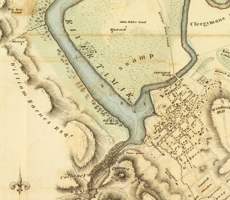 Detail of the Plan of Launceston and its vicinity by Thomas Scott, Assistant Surveyor General, engraved, printed and published for the Hobart Town Almanack for 1832 by James Ross. Picture: Launceston Library, LPIC132-1-1