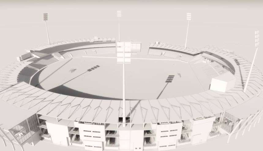 Early concept drawings for UTAS Stadium in rectangular configurartion.