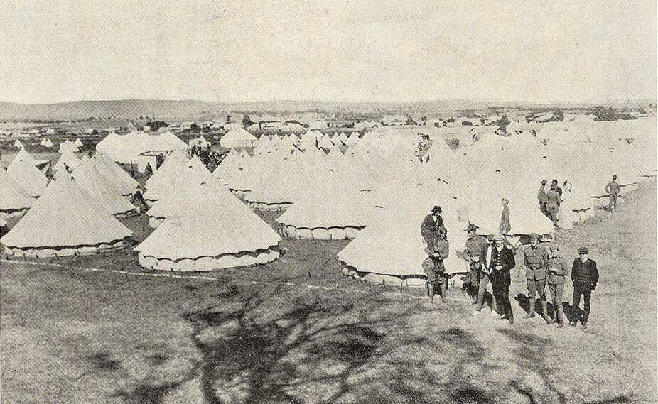 A sea of canvas. Three regiments pitched tents at Ross, while the Light Horse went to Mona Vale. Picture by Weekly Courier, February 10, 1910