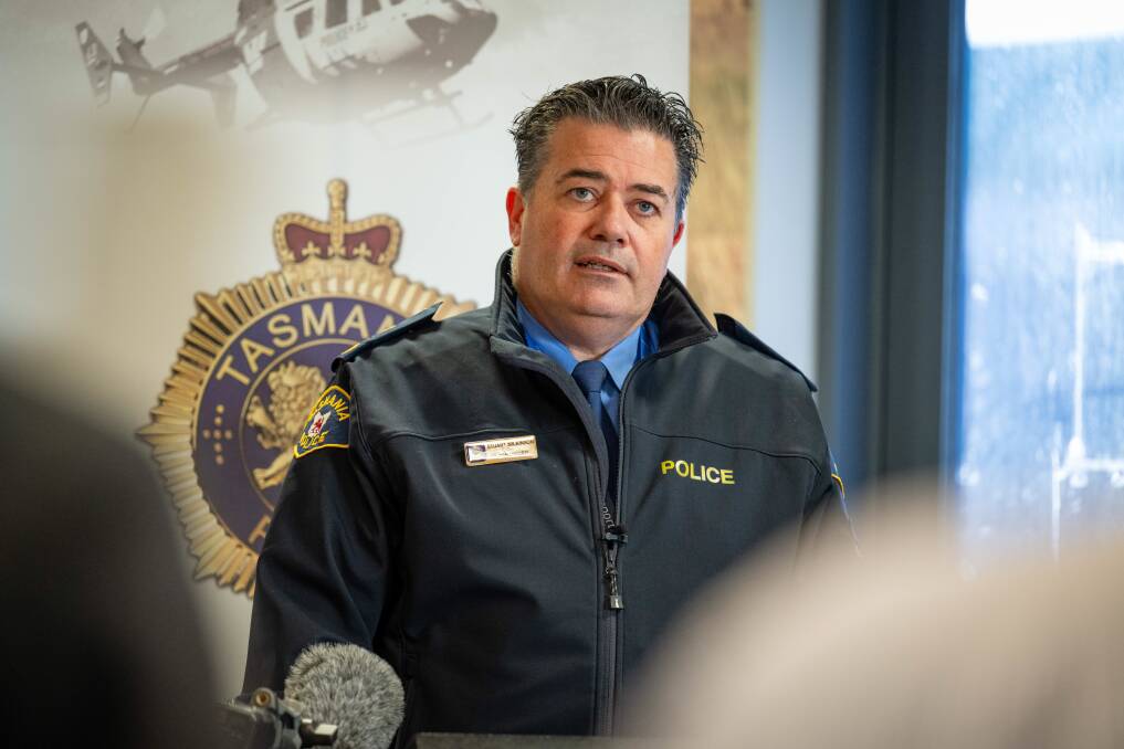 Tasmania Police Commander Stuart Wilkinson speaks about the search for Celine Cremer. Picture by Katri Strooband 